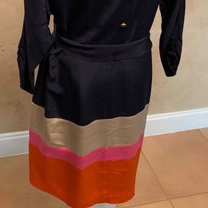 Eliza J. Silk dress with navy top and colorful hem